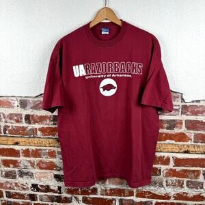 Vintage Arkansas Razorbacks Shirt Size Large Red Short Sleeve UA NCAA USA 90s